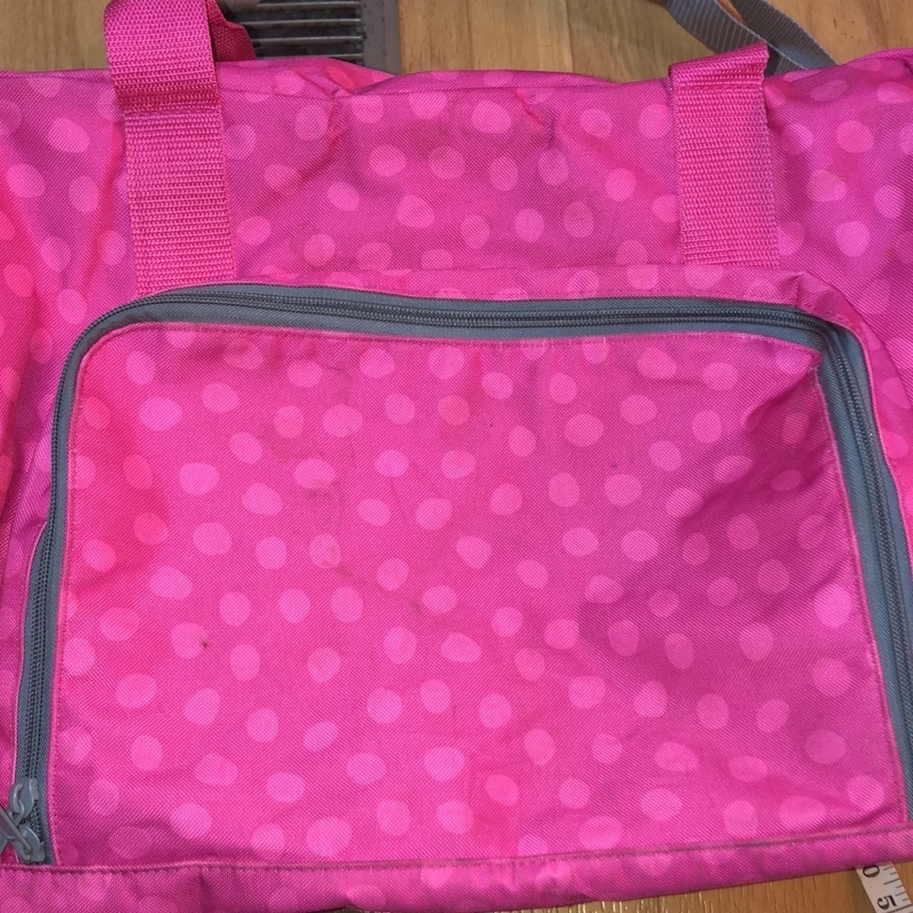 Thirty one duffel bag polka dot travel bag large thirty one bag pink and gray - Picture 14 of 15